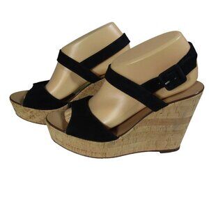 J. CREW PLATFORM Wedge Black Suede Leather Slingback Sandals Shoes Y2K ITALY 9 M